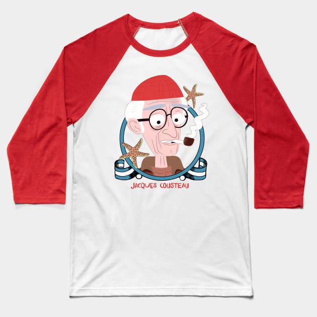 Jacques-Yves Cousteau Baseball T-Shirt by DrumRollDesigns